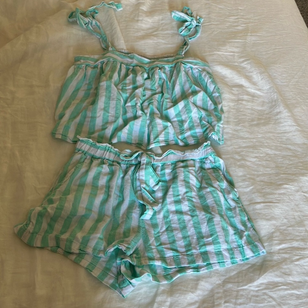 Striped Green and White Pajama Set